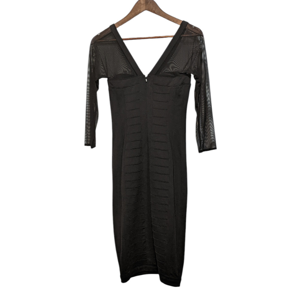 Tadashi Shoji Black Illusion Yoke Bandage Stretch Cocktail Evening Dress XS LBD - Picture 5 of 11